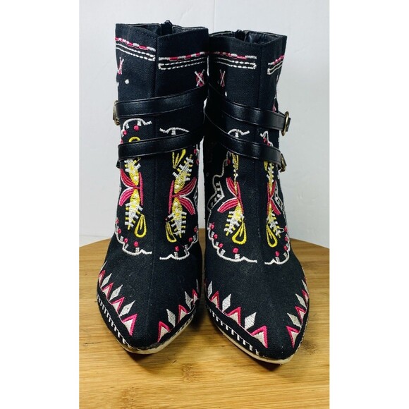 Women's Embroidered Stiletto Ankle Boots, Size 7.5 Soft Fabric Outsole Handmade - Picture 3 of 6